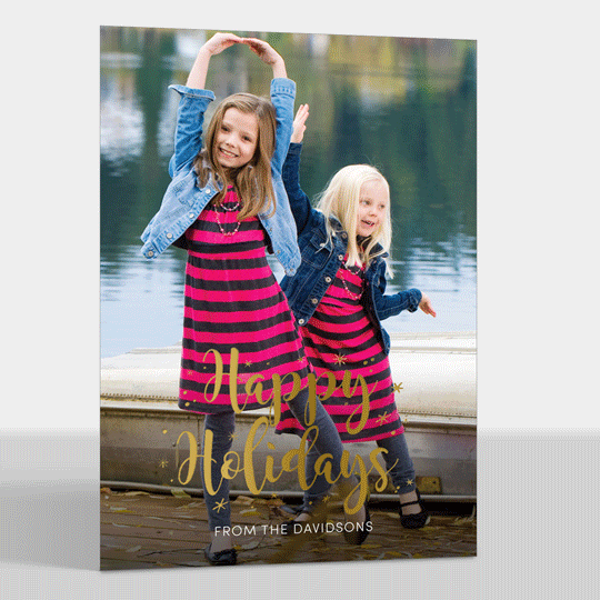 Happy Holidays Gold Starburst Vertical Photo Cards